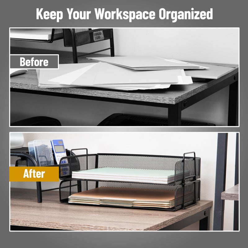 Mind Reader Stackable Paper Tray, Desktop Organizer, File Storage, Office, Metal Mesh, 13.25" L x 9.75" W x 6.25" H, 2 Pcs., Black - Image 5